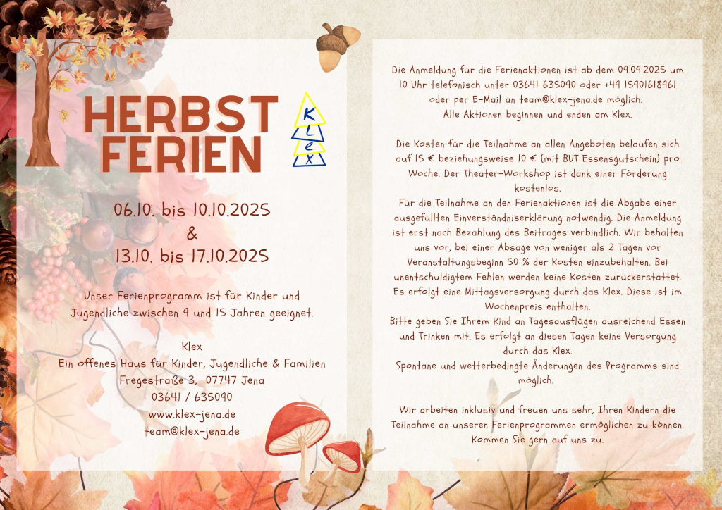 Herbstferien im Klex vom 06. bis 17. Oktober